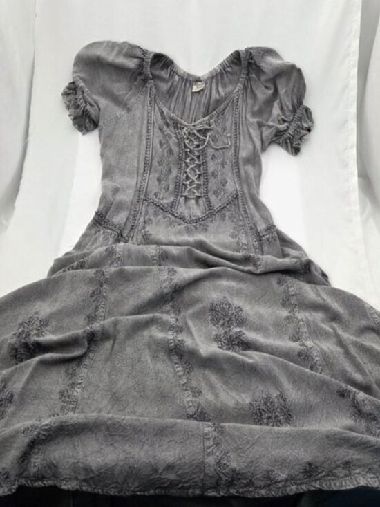 Advance Apparels Dresses & Skirts - Embroidered Lace-Up Boho Maxi Dress | Romantic Cottagecore Gown XL